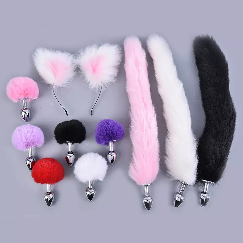 Metal Plush Rabbit Fox Tail Anal Plug Prostate Massager Butt Plug Rabbit Ear BDSM Sex Toys for Women Adult Sex Game