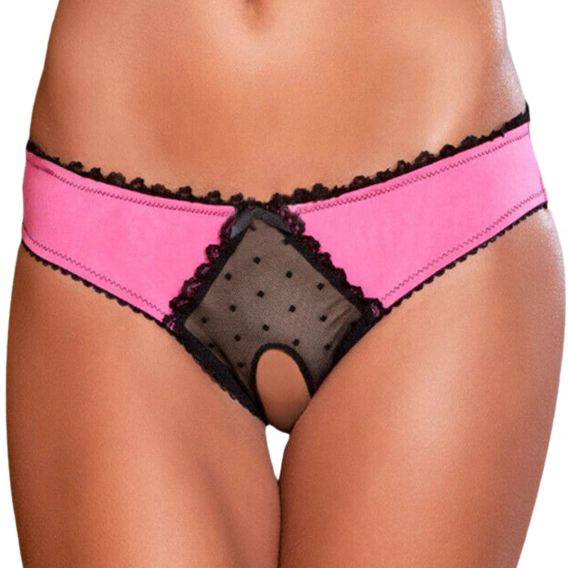 Panties Women Open Crotch Mesh Sexy Bowknot Hallow Out Erotic Lingerie Low Waist Crotchless Panties Women panties for sex