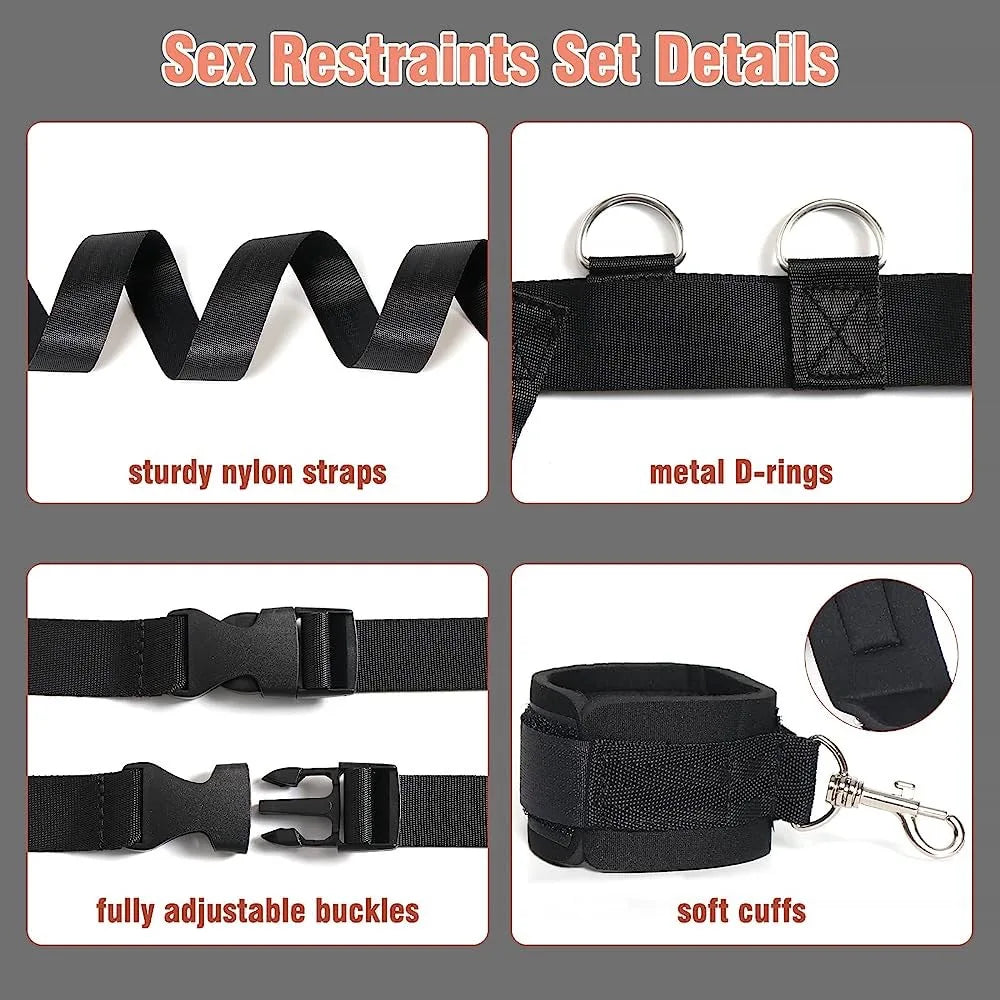 SM Adult Sex Bandage Upgrade Reinforced Bed Bondage Gear Binding Four Corner Bed Binding Sex Tool for Couple Chastity‬ Accessory