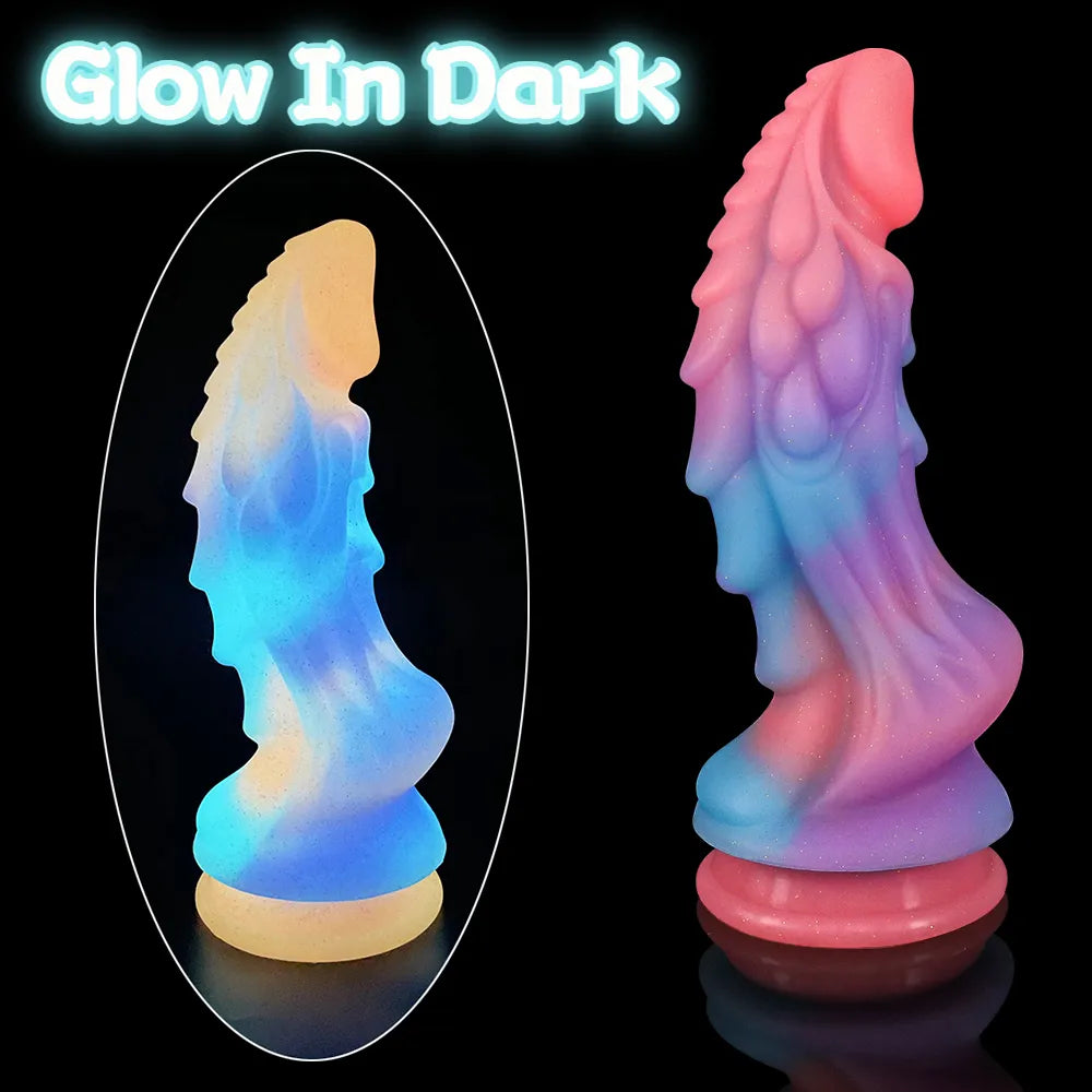 New Luminous Dildos Colourful Glowing Huge Penis Anal Butt Plug G-spot Toys Shaped Dragon Monster Dildo with Suction Cup Women