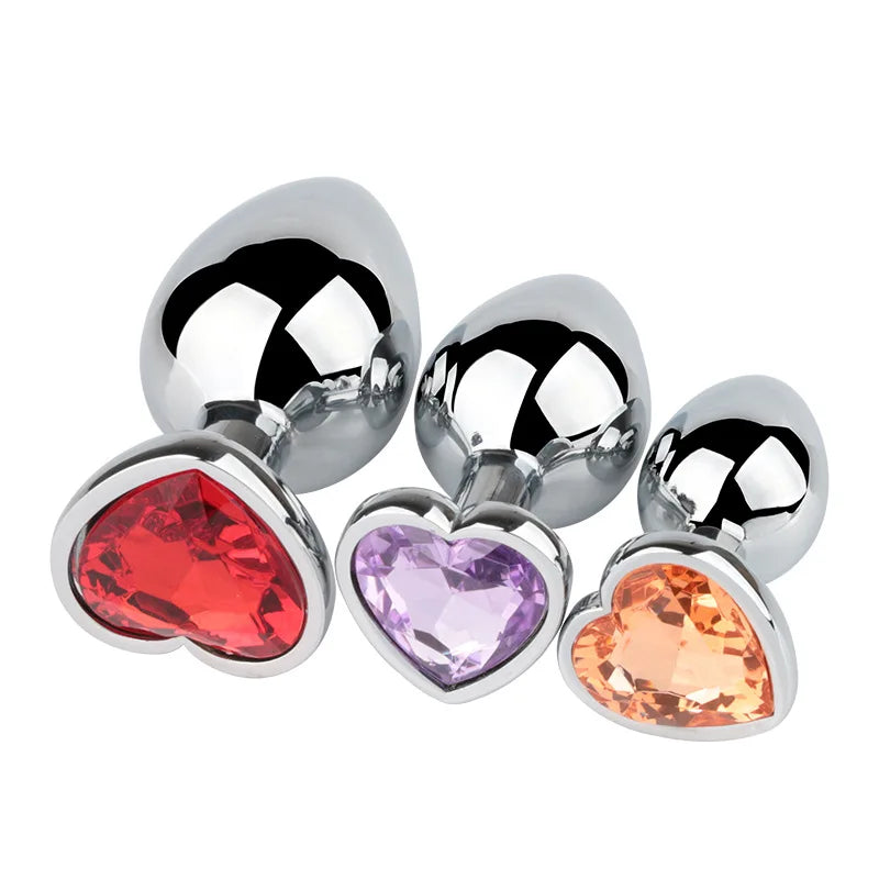 1PC Heart Shaped Metal Anal Plug Sex Toys Stainless Smooth Steel Butt Plug Tail Crystal Jewelry Trainer for Women/Man Anal Dildo