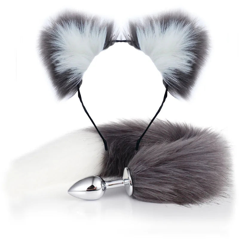 Anal Plug Fox Tail with Hairpin Butt Plug Tail Ears Headbands Cosplay Accessories Prostate Massager Anal Sex Toys for Couples