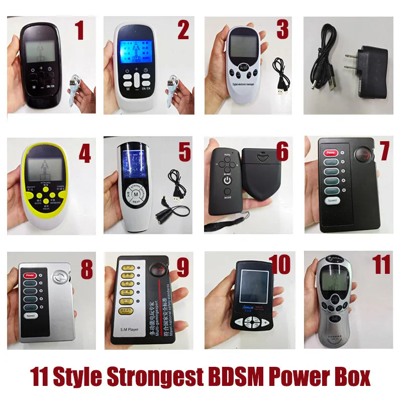 11 Style Multi-Mode Electric Shock Pulse Power Box,Cable,SM Electro Stimulation Massage Host Controller BDSM Sex Toy Accessories