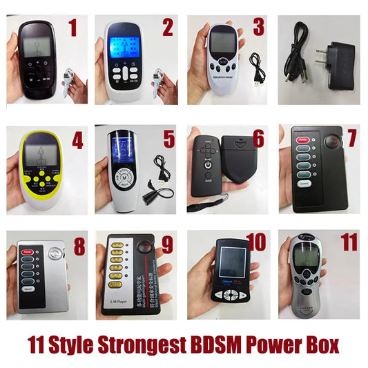 11 Style Multi-Mode Electric Shock Pulse Power Box,Cable,SM Electro Stimulation Massage Host Controller BDSM Sex Toy Accessories