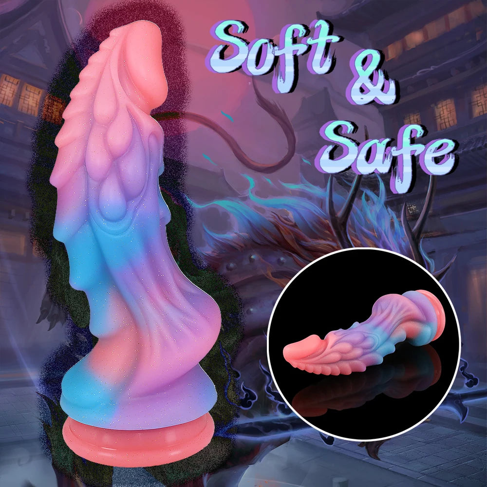 New Luminous Dildos Colourful Glowing Huge Penis Anal Butt Plug G-spot Toys Shaped Dragon Monster Dildo with Suction Cup Women